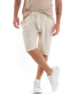 Bermuda Pantaloncini Uomo Corti Lino Pantalaccio Basic Beige GIOSAL-PC1925A