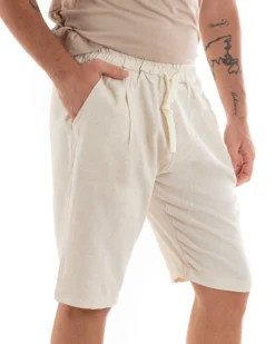 Bermuda Pantaloncini Uomo Corti Lino Pantalaccio Basic Beige GIOSAL-PC1925A
