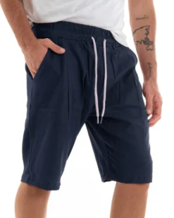 Bermuda Pantaloncini Uomo Corti Lino Pantalaccio Basic Blu GIOSAL-PC1921A