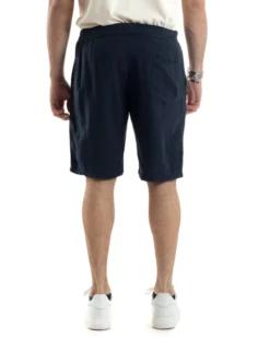 Bermuda Pantaloncini Uomo Corti Lino Jogger Basic Tinta Unita Blu GIOSAL-PC1948A