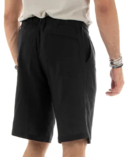 Bermuda pantaloncini uomo corti lino sartoriale con laccetto nero GIOSAL-PC1929A