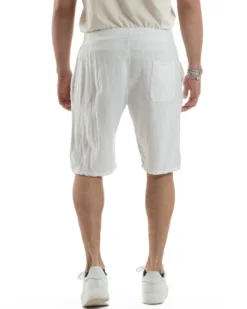 Bermuda Pantaloncini Uomo Corti Lino Jogger Basic Tinta Unita Bianco GIOSAL-PC1945A