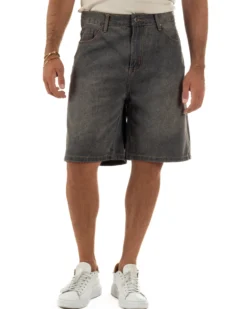 Bermuda pantaloncini uomo jeans basic cinque tasche denim sabbiato GIOSAL-PC2054A