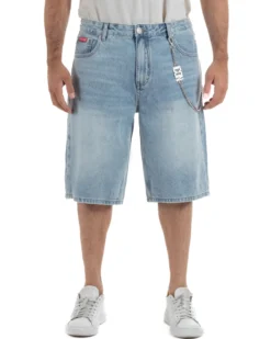 Bermuda pantaloncini uomo jeans oversize con catena e logo street style denim ICON-IUD007