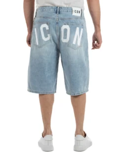 Bermuda pantaloncini uomo jeans oversize con catena e logo street style denim ICON-IUD007