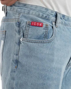 Bermuda pantaloncini uomo jeans oversize con catena e logo street style denim ICON-IUD007