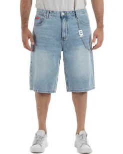 Bermuda pantaloncini uomo jeans oversize con catena e logo street style denim ICON-IUD007