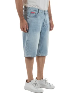 Bermuda pantaloncini uomo jeans oversize con catena e logo street style denim ICON-IUD007
