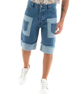 Bermuda Pantaloncini Uomo Jeans Ripped Toppe Denim GIOSAL-PC1941A