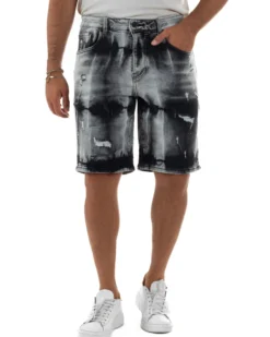 Bermuda pantaloncini uomo jeans abrasioni effetto tie-dye used denim nero GIOSAL-PC2057A