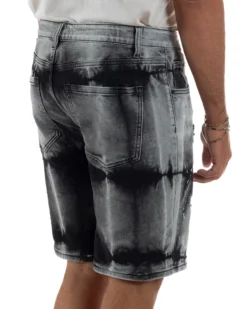 Bermuda pantaloncini uomo jeans abrasioni effetto tie-dye used denim nero GIOSAL-PC2057A