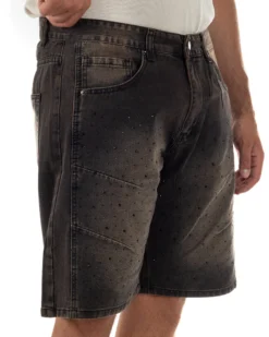 Bermuda pantaloncini uomo jeans con strass cinque tasche denim marrone GIOSAL-PC2053A