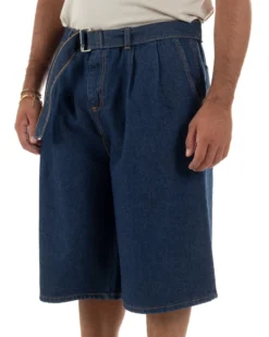 Bermuda pantaloncini uomo jeans oversize wide leg cintura coordinata denim scuro GIOSAL-PC2050A