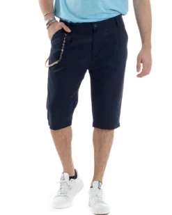 Bermuda Pantaloncini Uomo Lino Tasche America Sartoriale Casual Blu GIOSAL-PC1951A