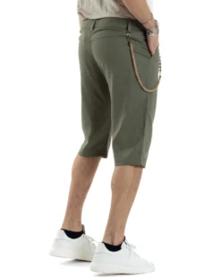 Bermuda Pantaloncini Uomo Lino Tasche America Sartoriale Casual Verde GIOSAL-PC1953A