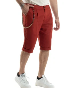 Bermuda Pantaloncini Uomo Lino Tasche America Sartoriale Casual Mattone GIOSAL-PC1957A