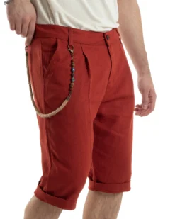 Bermuda Pantaloncini Uomo Lino Tasche America Sartoriale Casual Mattone GIOSAL-PC1957A