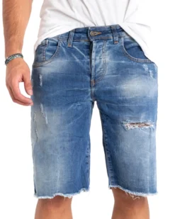 Bermuda Pantaloncino Uomo Corto Sfrangiato Cinque Tasche Denim GIOSAL-PC1864A