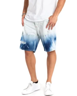 Bermuda Pantaloncino Uomo Corto Jeans Slavato Bicolore Bianco Denim GIOSAL-PC1860A