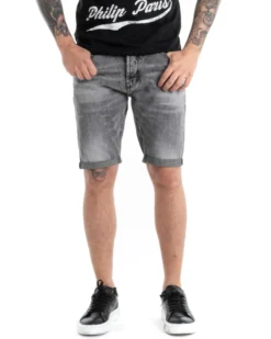 Bermuda Pantaloncino Uomo Jeans Grigio Slavato Slim Cinque Tasche GIOSAL-PC1872A