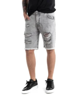 Bermuda Pantaloncino Uomo Rotture Sfrangiato Grigio Cinque Tasche GIOSAL-PC1870A