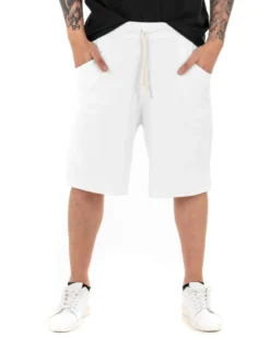 Bermuda Pantaloncino Uomo Tuta Tinta Unita Bianco Basic GIOSAL-PC1747A