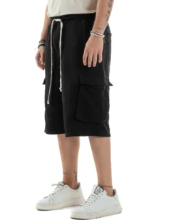 Bermuda Tuta Uomo Cotone Cargo Nero PC2033A