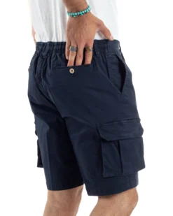 Bermuda Uomo Cargo Cotone Pantaloni Laccio Blu PC1987A