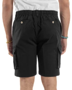Bermuda Uomo Cargo Cotone Pantaloni Laccio Nero PC1988A