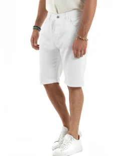 Bermuda Uomo Cinque Tasche Tinta Unita Regular Fit Basic Bianco PC2006A