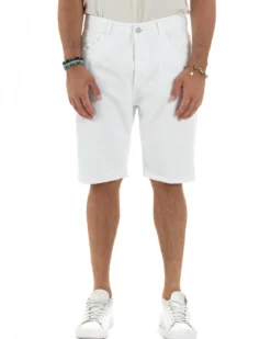 Bermuda Uomo Cinque Tasche Tinta Unita Regular Fit Basic Bianco PC2006A