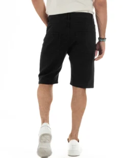 Bermuda Uomo Cinque Tasche Tinta Unita Regular Fit Basic Nero PC2005A