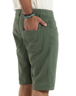 Bermuda Uomo Cinque Tasche Tinta Unita Regular Fit Basic Verde PC2007A