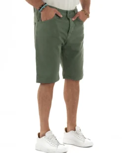 Bermuda Uomo Cinque Tasche Tinta Unita Regular Fit Basic Verde PC2007A