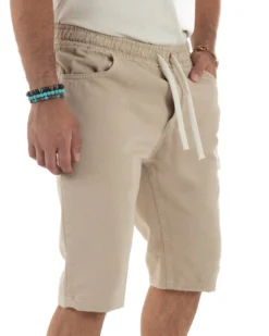 Bermuda uomo cotone pantaloncini coulisse jeans basic beige GIOSAL-PC2010A