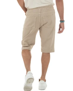 Bermuda uomo cotone pantaloncini coulisse jeans basic beige GIOSAL-PC2010A