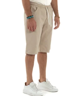 Bermuda uomo cotone pantaloncini coulisse jeans basic beige GIOSAL-PC2010A