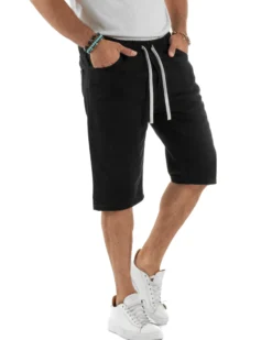 Bermuda uomo cotone pantaloncini coulisse jeans basic nero GIOSAL-PC2009A