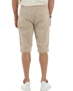 Bermuda uomo cotone pantaloncini coulisse rotture jeans beige GIOSAL-PC2000A