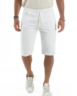 Bermuda uomo cotone pantaloncini coulisse jeans basic bianco GIOSAL-PC2012A