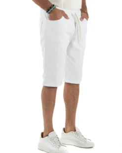 Bermuda uomo cotone pantaloncini coulisse jeans basic bianco GIOSAL-PC2012A