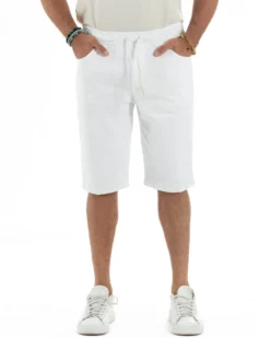 Bermuda uomo cotone pantaloncini coulisse jeans basic bianco GIOSAL-PC2012A