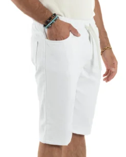 Bermuda uomo cotone pantaloncini coulisse jeans basic bianco GIOSAL-PC2012A