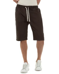 Bermuda uomo cotone pantaloncini coulisse jeans basic marrone GIOSAL-PC2037A