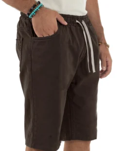 Bermuda uomo cotone pantaloncini coulisse jeans basic marrone GIOSAL-PC2037A