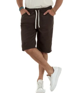 Bermuda uomo cotone pantaloncini coulisse jeans basic marrone GIOSAL-PC2037A