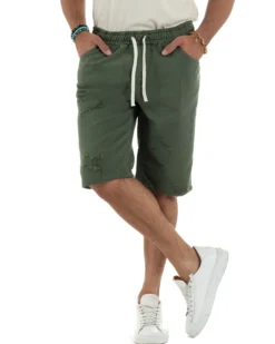 Bermuda uomo cotone pantaloncini coulisse rotture jeans verde GIOSAL-PC2001A