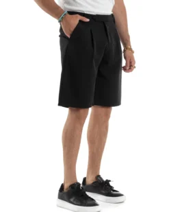 Bermuda Uomo Viscosa Abbottonatura Allungata Nero PC1994A