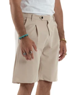Bermuda Uomo Viscosa Abbottonatura Allungata Beige PC1993A
