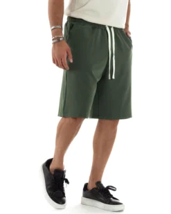 Bermuda uomo viscosa pantalaccio corto jogger wide leg oversize verde GIOSAL-PC1971A